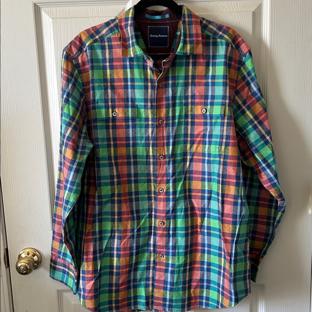Tommy Bahama Mens 100% Cotton Plaid Button Down‎ Shirt Size Large